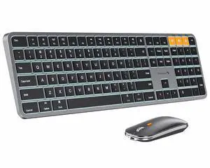 Backlit Bluetooth Keyboard and Mouse for Mac, KM100-A Full Size Wireless Keyboard Mouse for Mac, Multi-Device Rechargeable for MacBook Pro/Air, iPhone, iPad, Space Gray