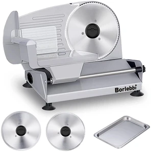 Meat Slicer, 200W Electric Food Slicer with 2 Removable 7.5" Blades | 200W Motor, 2 Removable 7.5" Stainless Steel Blades, Stainless Steel Tray, Child Lock, 0-15 mm Adjustable Thickness Meat Slicer, 200W Electric Food Slicer with 2 Removable 7.5" Blades | 200W Motor, 2 Removable 7.5" Stainless Steel Blades, Stainless Steel Tray, Child Lock, 0-15 mm Adjustable Thickness