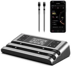 Wireless Smart Meat Thermometer with Dual-Sensor Probe, 500FT Remote Monitoring, Dedicated App, Real-Time Ambient and Food Temperature Tracking for Precise Cooking Control