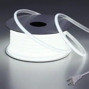 AC 110V COB LED Strip Lights Outdoor Waterproof 65.6ft, 6000K Cool White Super Bright 200W CRI 90+ LED Rope Light, IP65 Flexible Cuttable, for Bedroom Garden Commercial House