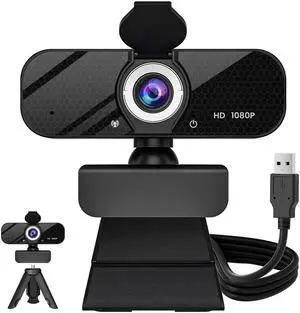 1080P HD Webcam with Built-in Microphone, Rotatable Tripod, Wide-Angle Lens,Privacy Cover, Auto Light Correction, Plug & Play USB-A Webcam for Laptop, Desktop, PC, Streaming-Black 1080P HD Webcam with Built-in Microphone, Rotatable Tripod, Wide-Angle Lens,Privacy Cover, Auto Light Correction, Plug & Play USB-A Webcam for Laptop, Desktop, PC, Streaming-Black