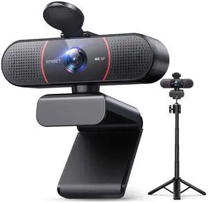 KEHIPI C960 4K Webcam with Tripod, 4K UHD Sony Sensor, 3 Adjustable Height Mini Tripod w/Privacy Cover, PDAF Auto Focus, Dual Noise-Cancelling Mics, Auto Light Correction, Perfect for Online Meetings