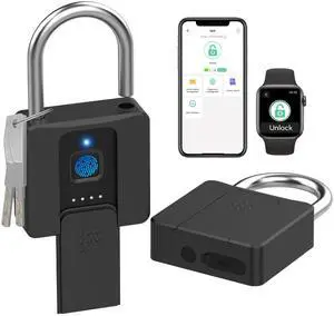Fingerprint Padlock, 1.38'' Smart Biometric Lock with Key Outdoor, Large Bluetooth Heavy Duty Waterproof Pad Lock with APP Unlock for Storage Locker Gate Fence Truck Gym Cabinet Fingerprint Padlock, 1.38'' Smart Biometric Lock with Key Outdoor, Large Bluetooth Heavy Duty Waterproof Pad Lock with APP Unlock for Storage Locker Gate Fence Truck Gym Cabinet