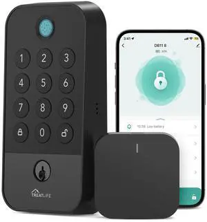 Smart Door Lock with WiFi Bluetooth Gateway, Keyless Entry Door Lock with Code, Fingerprint and Keypad Deadbolt for Front Door, App Remote Control, Auto Lock, Black