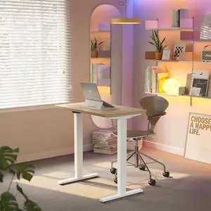 32" Small Electric Standing Desk Adjustable Height, 4 Memory Height Settings, Sit Stand Up Desk for Home Office & Computer Workstation, LightWalnut