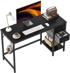 Computer Desk with 2 Drawers, 47 Inch Small Home Office Desk with Storage Study Writing Table, Modern Black