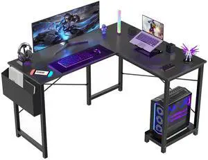 L Shaped Desk - Computer Desk Corner Desks Gaming Desk PC Table with CPU Stand Side Bag for Home Office Dorm Sturdy Writing Workstation, Black, 50-Inch
