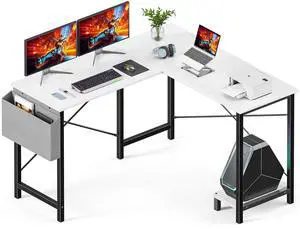 L Shaped Desk Computer Gaming Corner Table 50 Inch Home Office Writing Student Work PC Workstation with Side Storage Bag CPU Stand for Bedroom Small Spaces