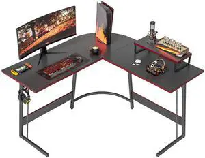 L Shaped Gaming Desk Computer Office Desk with Carbon Fiber Surface, 47 inch Corner Desk with Large Monitor Stand for Home Office Study Writing Workstation, Carbon Fiber Black