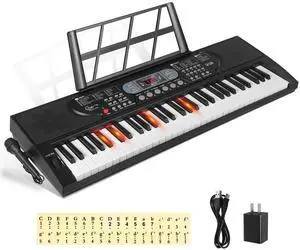 Keyboard Piano Lighted Keys for Beginner Adults Teens Kids, 61 Key Electronic Music Keyboard with Teaching Modes Powered by USB or Battery with LCD Display Microphone Headphone Jack
