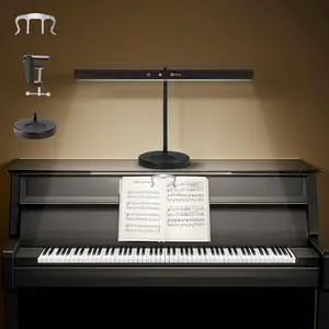 17" Dimmable LED Piano Light, 2-in-1 Clamp Base Piano Lamp with Metal Music Book Clip & Flexible Gooseneck, 3 Colors Modes, Adjustable Height & Direction for Grand/Upright/Digital Pianos Black