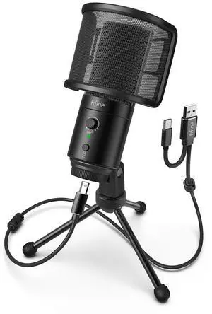 USB Desktop PC Microphone with Pop Filter for Computer and Mac, Studio Condenser Mic with Gain Knob Mute Button Headphone Jack for Gaming Streaming Recording YouTube, Extra USB-C Plug-K683A