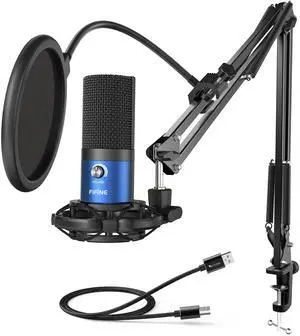 USB Recording PC Microphone Kit, Computer Condenser Cardioid Mic on Mac Windows PS4/PS5, for Streaming, Podcasting, Gaming, Video, Home Use, with Gain Knob, Arm Stand-T669 Blue