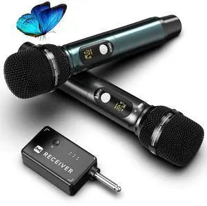 Wireless Microphones, Professional UHF Dual Wireless Microphone with 240 ft Effective Range, 3ms Transmission Rate, Studio Grade Sound Pick Up Mic Head, Metal Body, Microphone for Singing, Speech