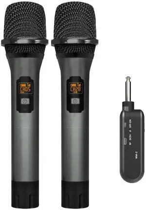 Wireless Microphone, UHF Cordless Dual Handheld Dynamic Mic Set with Rechargeable Receiver, for Karaoke Party, Voice Amplifier, PA System, Singing Machine, Church, Wedding, Meeting, 200ft (WM-2) Wireless Microphone, UHF Cordless Dual Handheld Dynamic Mic Set with Rechargeable Receiver, for Karaoke Party, Voice Amplifier, PA System, Singing Machine, Church, Wedding, Meeting, 200ft (WM-2)