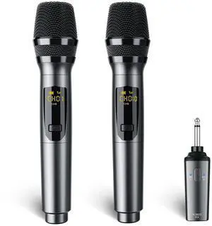 Wireless Microphone Rechargeable Wireless Microphones with Receiver Dual Handheld Microphone System Dynamic MIC for Singing, Speech, Wedding, Church,Speaker, PA System(K380S)
