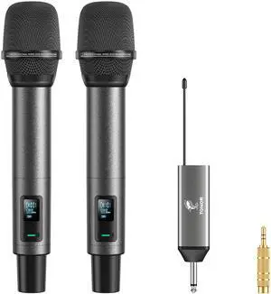 Wireless Microphones, UHF Rechargeable Cordless Karaoke Mics, 2x20 Channel Dynamic Microfonos Inalambricos Professional for Singing Church Wedding with Adjustable Volume, Quick Mute, 262ft TW520