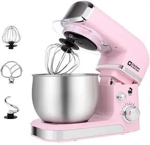 Stand Mixer,3.2Qt Small Electric Food Mixer,6 Speeds Portable Lightweight Kitchen Mixer for Daily Use with Egg Whisk,Dough Hook,Flat Beater (Pink)