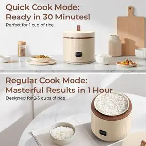 Rice Cooker Small 3 Cup Uncooked /6 Cup Cooked, Modern Multifunctional Mini Rice Cooker with Display Touch Button for 1-3 People Ceramic Coated Non-Stick Pot 8 Cook Functions - Cooking & Warmer