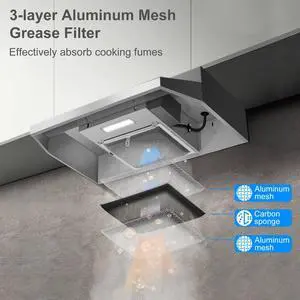 Under Cabinet Range Hood 24 inch,Ductless Range Hood Convertible Ducted, Kitchen Hood 24 inch,Stainless Range Hood with 2-speed Fan,Rocker Switch,Hard-wired Hood Vents for Kitchen