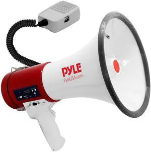 Megaphone 50-Watt Siren Bullhorn - Bullhorn Speaker w/ Detachable Microphone, Portable Lightweight Strap & Rechargeable Battery - Professional Outdoor Voice for Police & Cheerleading - PMP57LIA