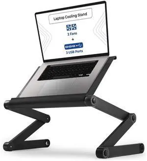 WorkEZ Executive Laptop Cooling Stand, Adjustable Desk for Bed, Foldable with 2 Fans & 3 USB Ports, Computer Lap Desk, PC Holder for Bed, Ergonomic Table Stand, Home Office Supplies, Black