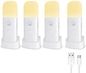 Motion Sensor Night Lights Indoor, Rechargeable Night Light Battery Powered, Portable Nightlight with Adjustable Brightness Activated Table Lamp for Kids, Adults(Warm Light, 4 Pack) Motion Sensor Night Lights Indoor, Rechargeable Night Light Battery Powered, Portable Nightlight with Adjustable Brightness Activated Table Lamp for Kids, Adults(Warm Light, 4 Pack)
