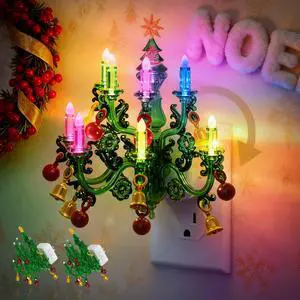 Night Lights Plug into Wall, 2 Pack Christmas RGB Pendant Night Light with Flame Effect,10 Color Changing Nightlight with180° Rotatable,Dimmable Plug in Night Light for Home Holiday Decor