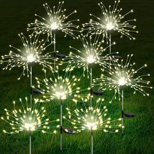 8 Pack Solar Garden Lights Solar Firework Lights Waterproof, 200 LED String Light 2 Modes Twinkling Fairy Nightlight for Garden, Wedding, Party, Patio, Yard, Landscape Decoration, (Warm White)