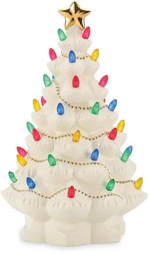 Figurine, Treasured Traditions Ivory Light-Up Ceramic Christmas Tree Figurine, Christmas Decorations, Holiday Winter Decor Indoor (Ivory, 1 Piece, 8.82-Inch Height) 3 AAA Batteries Not Included