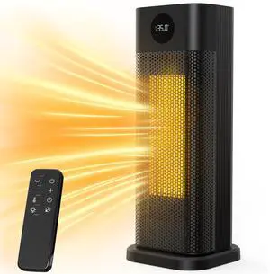 Space Heater - 1500W PTC Ceramic Tower Heaters for Indoor Use with Adjustable Thermostat, Timer and Remote Control, Quick 1s Heat-up 70° Oscillation Electric Heater for Office, Bedroom, Room, Home