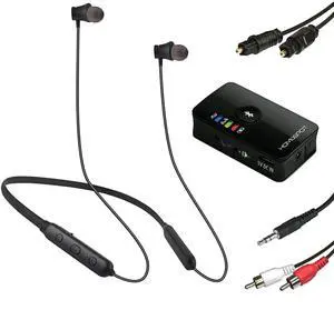 Wireless Neckband Headphones for TV Watching with Bluetooth 5.3 aptX LL Transmitter No Delay Lightweight High Volume Ideal for Seniors 3.5mm Aux RCA TOSLINK Optical