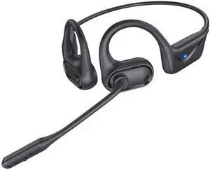 Open Ear Headphones with Mic, 29g Bluetooth Headset, Sweat Resistant,12Hrs, Dual Connect, Wireless Bluetooth Headphones with Noise Cancelling Microphone & Mute, for Work, Workout, Driving, Call, Black