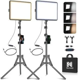 2-Pack LED Video Light Kit,  Studio Light, 2800-6500K Dimmable Photography Lighting Kit with Tripod Stand&Phone Holder, 73" Stream Light for Video Recording, Game Streaming, YouTube