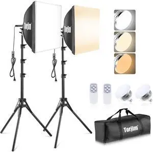 Softbox Photography Lighting Kit, 16'' x 16'' Professional Softbox Lighting Kit with 85W 3000-7500K LED Bulbs, Studio Lights for Photography/Video Recording/Live Streaming/Portraits Shooting