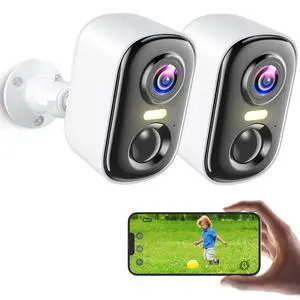 2K Security Cameras Wireless Outdoor, 2 Pack Battery Powered WiFi Cameras for Home Security with AI Motion Detection, Color Night Vision, Siren Alarm, 2-Way Talk, IP66 Waterproof, Cloud/SD Storage