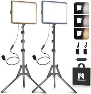 2-Pack Photography Lighting Kit,  25W LED Video Light Kit, 2900-7000K Dimmable Studio Light with Tripod Stand, 73" Stream Light for Video Recording