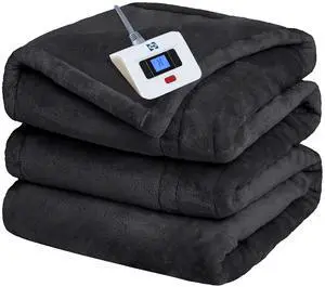 Heated Electric Blanket Twin Size, Flannel Electric Blanket with 10 Heating Levels & 1-12 Hours Auto Shut Off, Fast Heating Warming Blanket, Machine Washable, Grey, 62 x 84 Inch