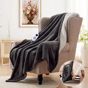 Electric Throw Blanket with Foot Pocket for Adults, Soft Flannel to Sherpa Heated Throw with 6 Heating Levels & 2-10 Hours Time Settings, Fast Heating & Machine Washable, 50x62, Charcoal Electric Throw Blanket with Foot Pocket for Adults, Soft Flannel to Sherpa Heated Throw with 6 Heating Levels & 2-10 Hours Time Settings, Fast Heating & Machine Washable, 50x62, Charcoal