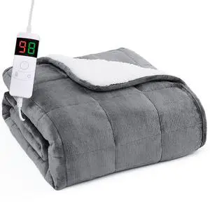 Heated Weighted Blanket for Adults - 50"x60" 10lbs Electric Throw Fast Heating Heavy Blanket 1/2/4/6/8 Hour Auto Off 10 Heat Levels Over-Heat Protection Soft Flannel Sherpa