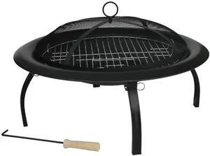 60873 Fire Pit Portable Folding Round Steel with Folding Legs Wood Burning Lightweight Included Carrying Bag & Screen Lift Tool - Black - 22"