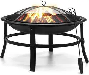 26 Inch Fire Pit for Outside Outdoor Wood Burning Firepit Bowl Heavy Duty Bonfire Pit Steel Firepit for Patio Backyard Camping Deck Picnic Porch with Spark Screen,Log Grate,Poker