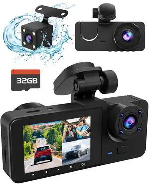 3 Channel Dash Cam,4K+1080P Dash Cam Front and Rear Inside, Dash Camera for Cars, Triple Car Camera with 32GB Card,Built-in G-Sensor, 2 IPS Display Car Camera,Night Vision,Loop Recording 3 Channel Dash Cam,4K+1080P Dash Cam Front and Rear Inside, Dash Camera for Cars, Triple Car Camera with 32GB Card,Built-in G-Sensor, 2 IPS Display Car Camera,Night Vision,Loop Recording