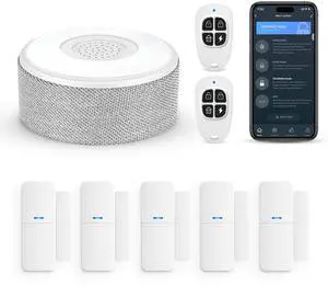 WiFi Door Alarm System, Wireless DIY Smart Home Security System, with Phone APP Alert, 8 Pieces-Kit (Alarm Siren, Door Window Sensor, Remote), Work with Alexa, for House, Apartment