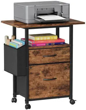 2 Drawer File Cabinet with 24'' Extended Desktop, Mobile Filing Cabinet, Rolling File Cabinet with Side Bag, Fabric Drawer, Fits A4/Letter Size, Printer Stand Home Office, Light Brown