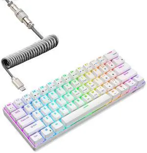 RK61 60% Mechanical Keyboard with Coiled Cable, 2.4Ghz/Bluetooth/Wired, Wireless Bluetooth Mini Keyboard 61 Keys, RGB Hot Swappable Red Switch Gaming Keyboard with Software - White RK61 60% Mechanical Keyboard with Coiled Cable, 2.4Ghz/Bluetooth/Wired, Wireless Bluetooth Mini Keyboard 61 Keys, RGB Hot Swappable Red Switch Gaming Keyboard with Software - White