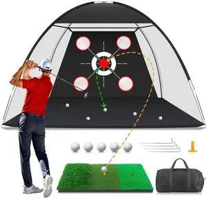 Golf Net with Practice Mat,Golf Hitting Aid Nets 10x7FT for Backyard Driving Chipping Training Swing,Gifts for Men Dad Him and Golfer Golf Net with Practice Mat,Golf Hitting Aid Nets 10x7FT for Backyard Driving Chipping Training Swing,Gifts for Men Dad Him and Golfer