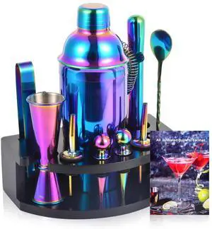 Bartender Kit with Stand, 12-Piece Bar Set | 24oz Cocktail Shaker Set for Drink Mixing, Martini Shaker Set with Bar Tools, Recipes Booklet | Fun Housewarming Gift (Rainbow) Bartender Kit with Stand, 12-Piece Bar Set | 24oz Cocktail Shaker Set for Drink Mixing, Martini Shaker Set with Bar Tools, Recipes Booklet | Fun Housewarming Gift (Rainbow)