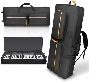 61-Key Keyboard Case with Wheels & Adjustable Shoulder Straps Padded Rolling Gig Bag with 4 Accessory Pockets, for Digital Piano, Synthesizer & Keyboard 61-Key Keyboard Case with Wheels & Adjustable Shoulder Straps Padded Rolling Gig Bag with 4 Accessory Pockets, for Digital Piano, Synthesizer & Keyboard