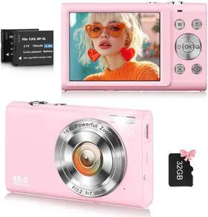 Digital Camera, 4K Vlogging Camera for YouTube Autofocus Cameras for Photography with 16X Digital Zoom, 48MP Compact Point and Shoot Digital Camera for Teens Adult with 32GB SD Card, 2 Batteries-Pink Digital Camera, 4K Vlogging Camera for YouTube Autofocus Cameras for Photography with 16X Digital Zoom, 48MP Compact Point and Shoot Digital Camera for Teens Adult with 32GB SD Card, 2 Batteries-Pink